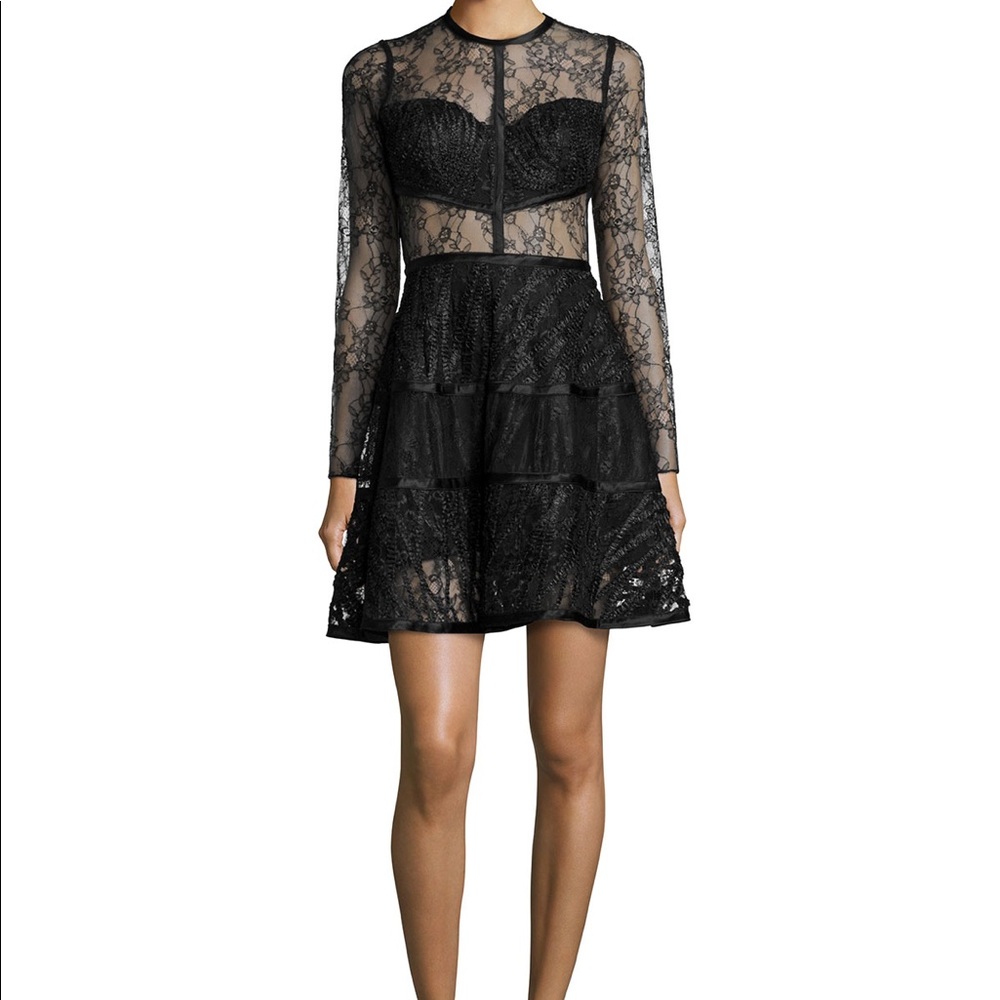 Black Lace Long Sleeve Holiday Dress by Alexis XS